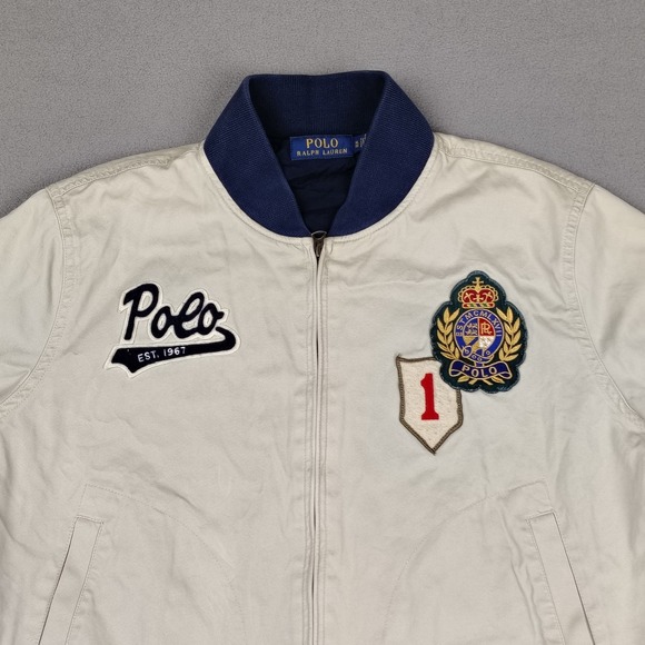 Polo Ralph Lauren Bomber Jacket Youth XL Big Tan Crest Logo Full Zip Military - Picture 2 of 13